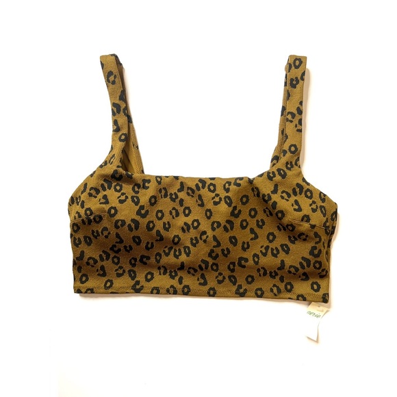 aerie Other - Aerie Leopard Olive/Black Rib Textured  Wide Strap Scoop Swim Top Sz XL